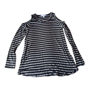 Karen Kane Black and White Striped Cold Shoulder Top